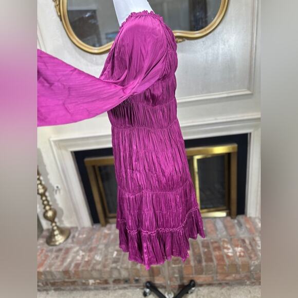 Anthropologie Maeve Tasha Smocked Magenta Mini Dress Small Long Sleeve NWT - Picture 5 of 11